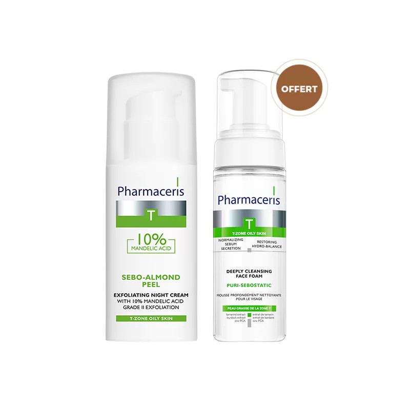 PHARMACERIS T SEBO ALMOND CREME DE NUIT EXFOLIANTE + MOUSSE OFFERT 50ML