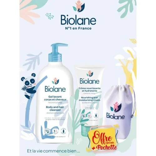 BIOLANE BOURSE GEL LAVANT 2EN1 350ML + CREME HYDRATANTE 100ML