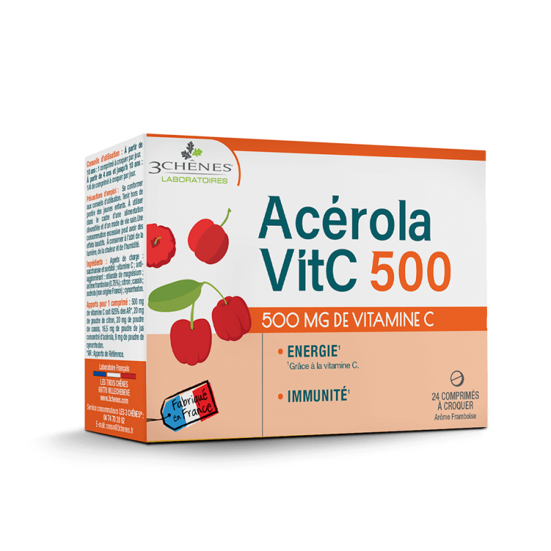 3 CHENES ACEROLA 500 BOITE DE 24 COMPRIMES A CROQUER