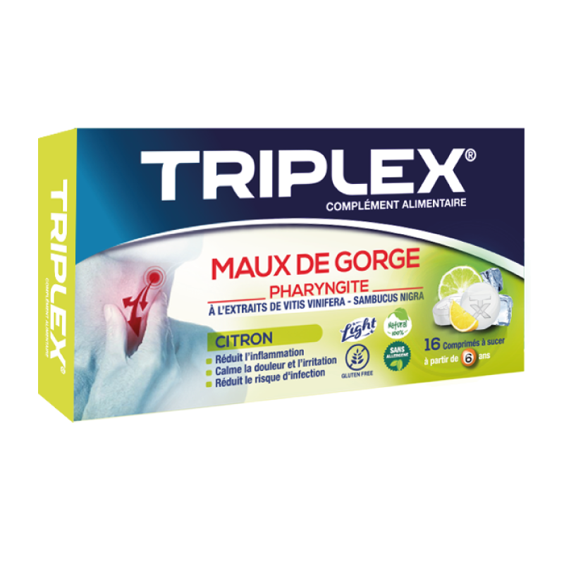 TRIPLEX MAUX DE GORGE PHARYNGITE CITRON BOITE DE 16 COMPRIMES