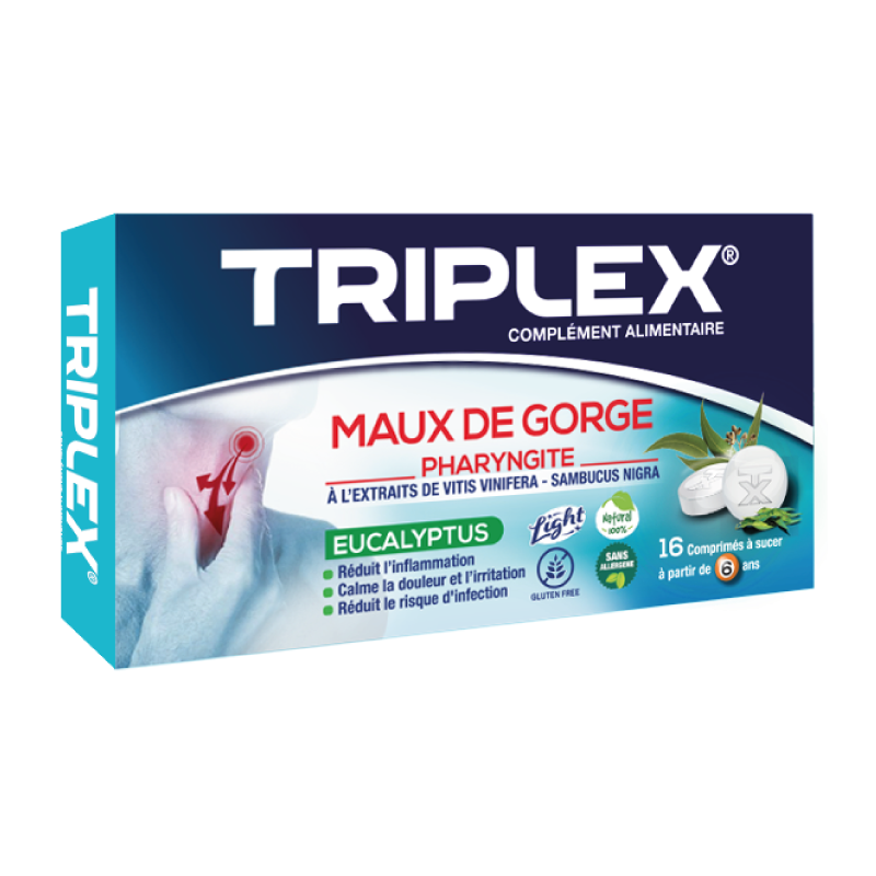 TRIPLEX MAUX DE GORGE PHARYNGITE EUCALYPTUS BOITE 16 COMPRIMES