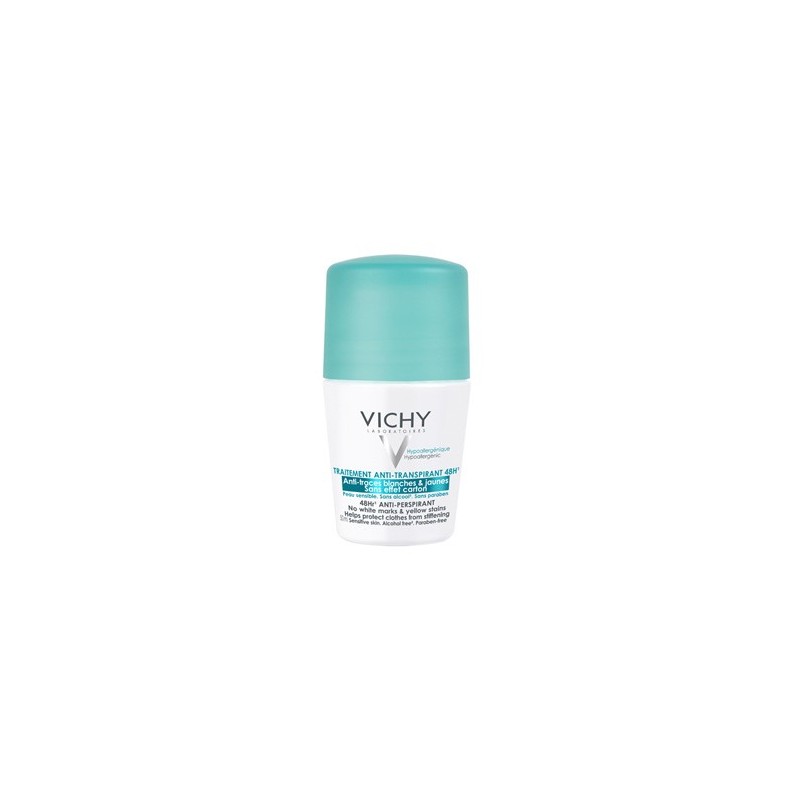 VICHY DEODORANT ROLL ON ANTI TRANSPIRANT 48H ANTI TRACE BLANCHES ET JAUNES 50ML