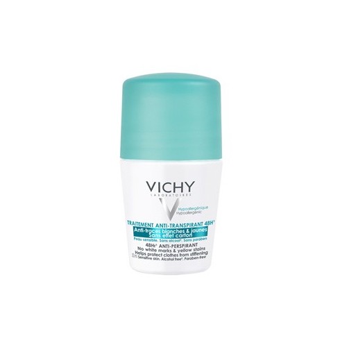 VICHY DEODORANT ROLL ON ANTI TRANSPIRANT 48H ANTI TRACE BLANCHES ET JAUNES 50ML