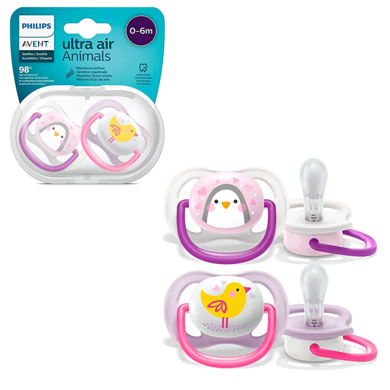 PHILIPS AVENT SUCETTE ULTRA AIR ANIMALS 0-6M LOT DE 2 FILLE