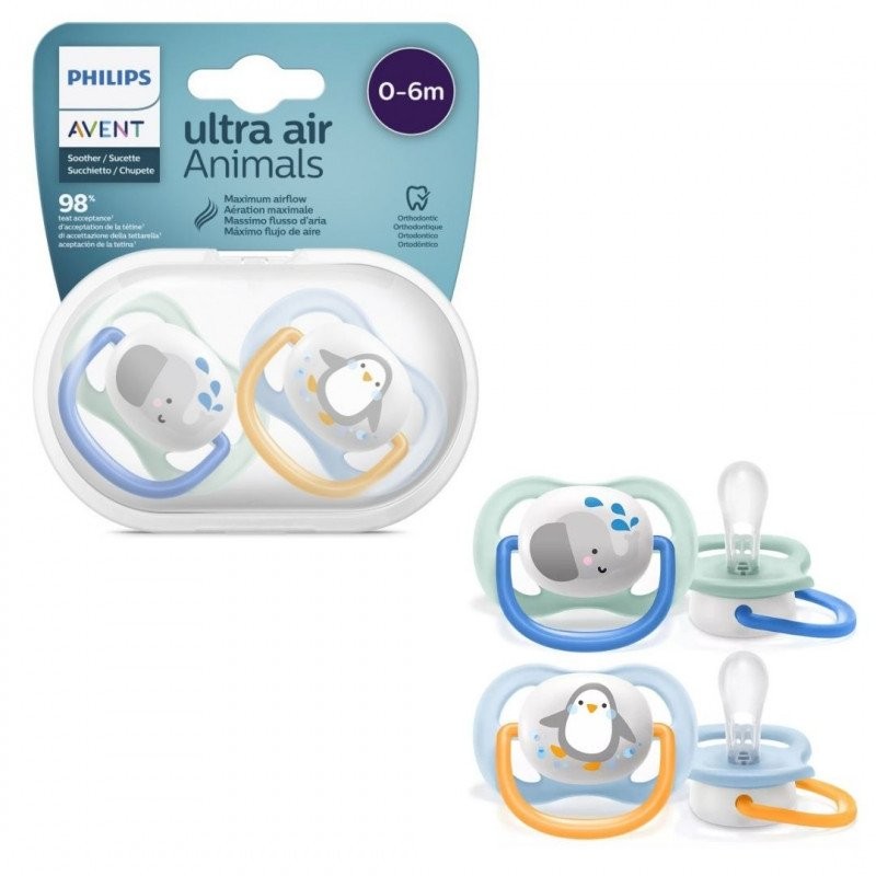 PHILIPS AVENT SUCETTE ULTRA AIR ANIMALS 0-6M LOT DE 2 GARCON