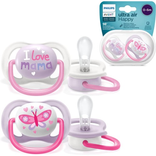 PHILIPS AVENT SUCETTE ULTRA AIR HAPPY 0-6M LOT DE 2 FILLE