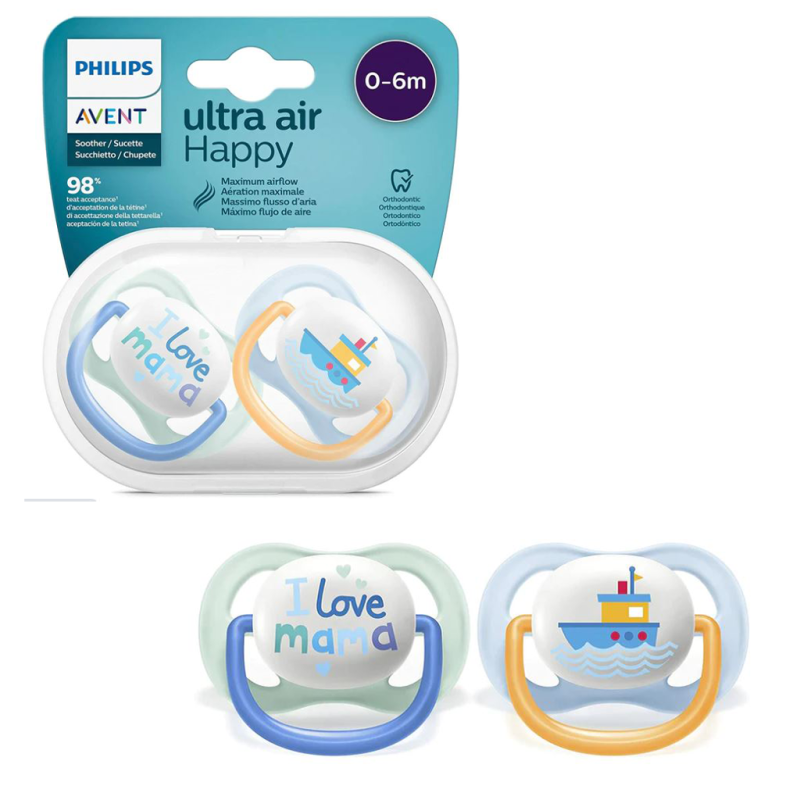 PHILIPS AVENT SUCETTE ULTRA AIR HAPPY 0-6M LOT DE 2 GARCON