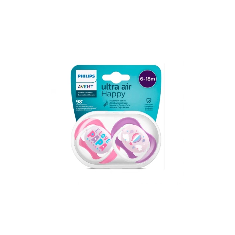 PHILIPS AVENT SUCETTE ULTRA AIR HAPPY 6-18M LOT DE 2 FILLE