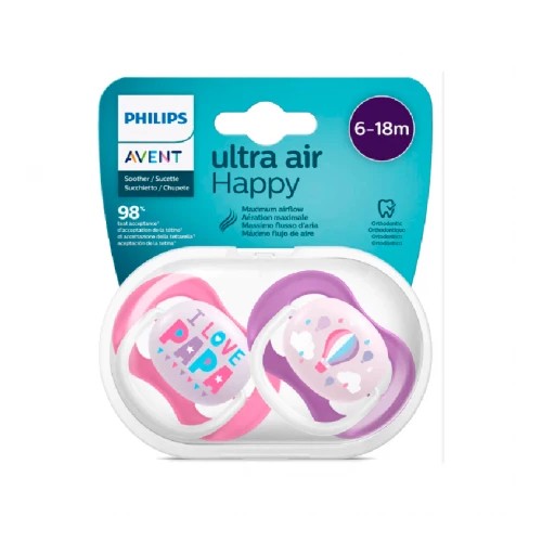 PHILIPS AVENT SUCETTE ULTRA AIR HAPPY 6-18M LOT DE 2 FILLE