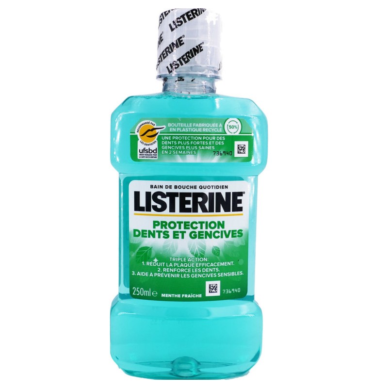 LISTERINE BAIN DE BOUCHE PROTECTION DENTS ET GENCIVES MENTHE FRAICHE 250ML