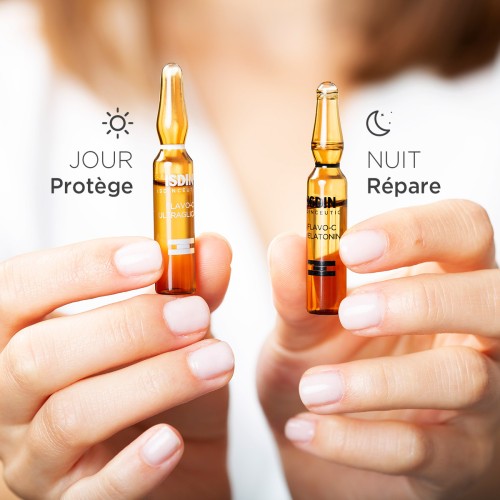 ISDIN FLAVO-C ULTRAGLICAN+MELATONIN SERUM REPARATEUR ANTIOXIDANT 10 AMPOULES JOUR + 10 AMPOULES NUIT DE 2 ML