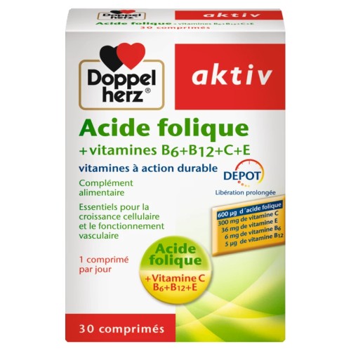 DOPPEL HERZ AKTIV ACIDE FOLIQUE+VITAMINES B6+B12+C+E 30 COMPRIMES