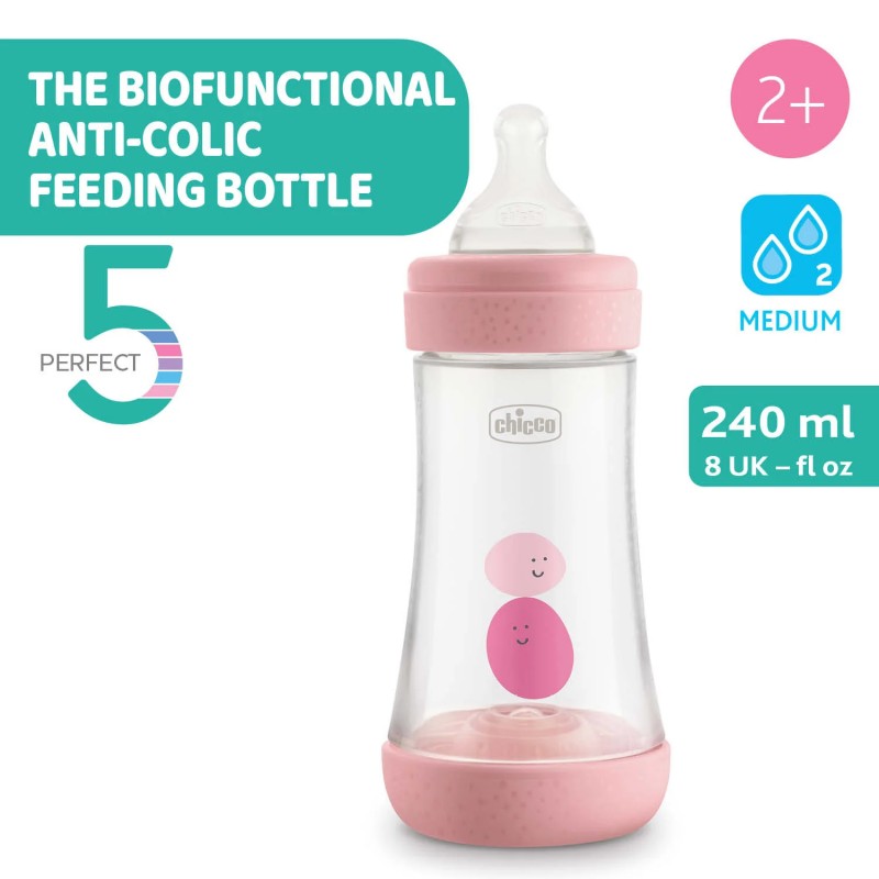 CHICCO BIBERON PLASTIQUE PERFECT5 GIRL 2MOIS+ 240ML