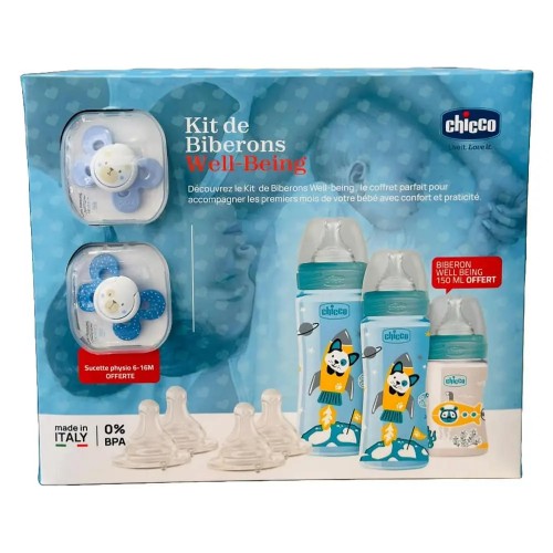 CHICCO KIT BIBERONS WELL BEING BLEU