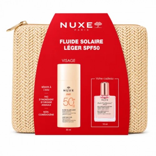 NUXE TROUSSE SUN FLUIDE SOLAIRE LEGER SPF50+ 50ML+HULE PRODIGIEUSE FLORALE 10ML OFEFRTS