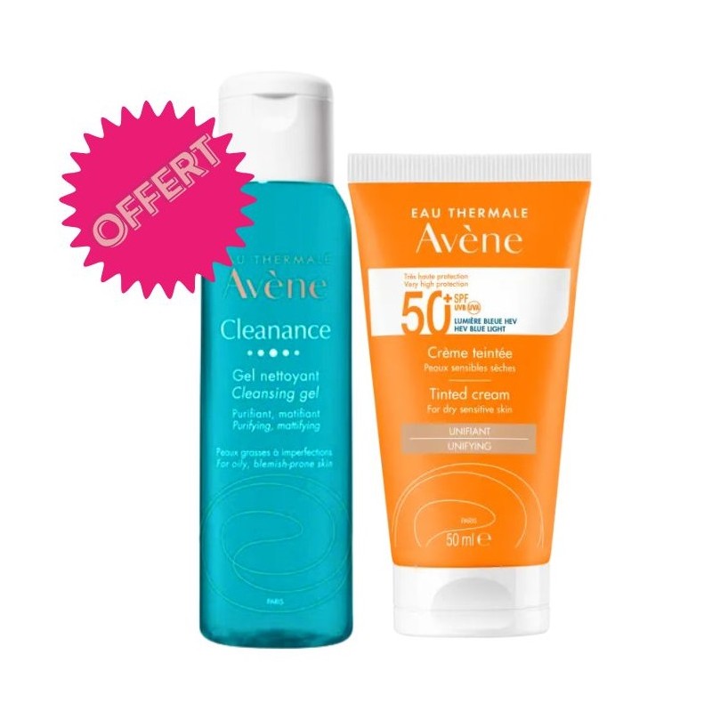 AVENE COFFRET ECRAN FLUIDE TEINTE SPF 50+ 50ML + GEL NETTOYANT