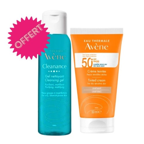 AVENE COFFRET ECRAN FLUIDE TEINTE SPF 50+ 50ML + GEL NETTOYANT